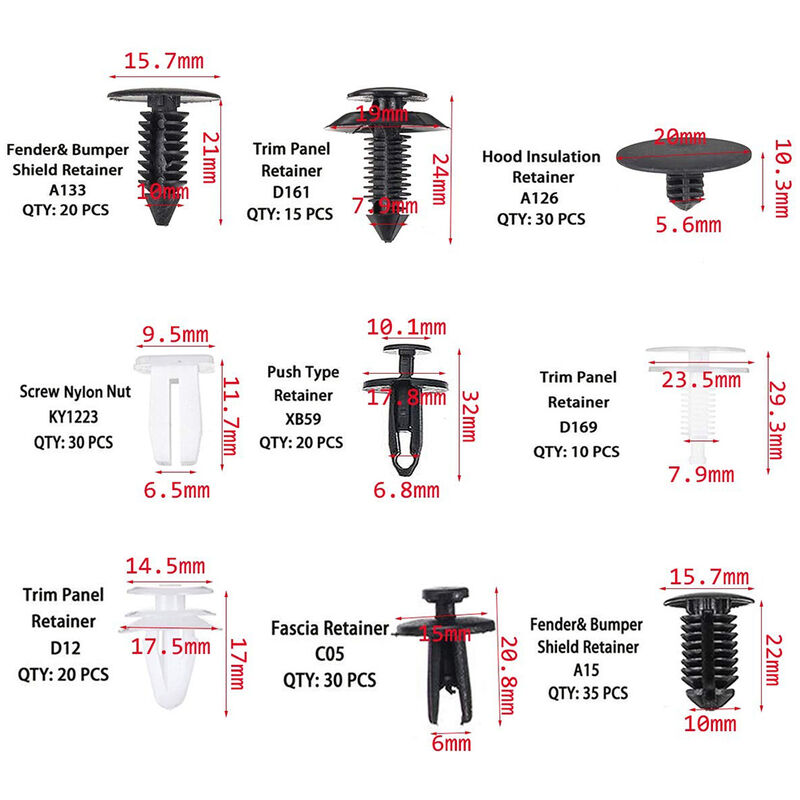 Noir Aesy Corps de la Voiture en Plastique Goupille Rivet Attaches Garniture Moulage Pince Assortiments De Retenue Attache Agrafe Panneau Extracteur Outil 