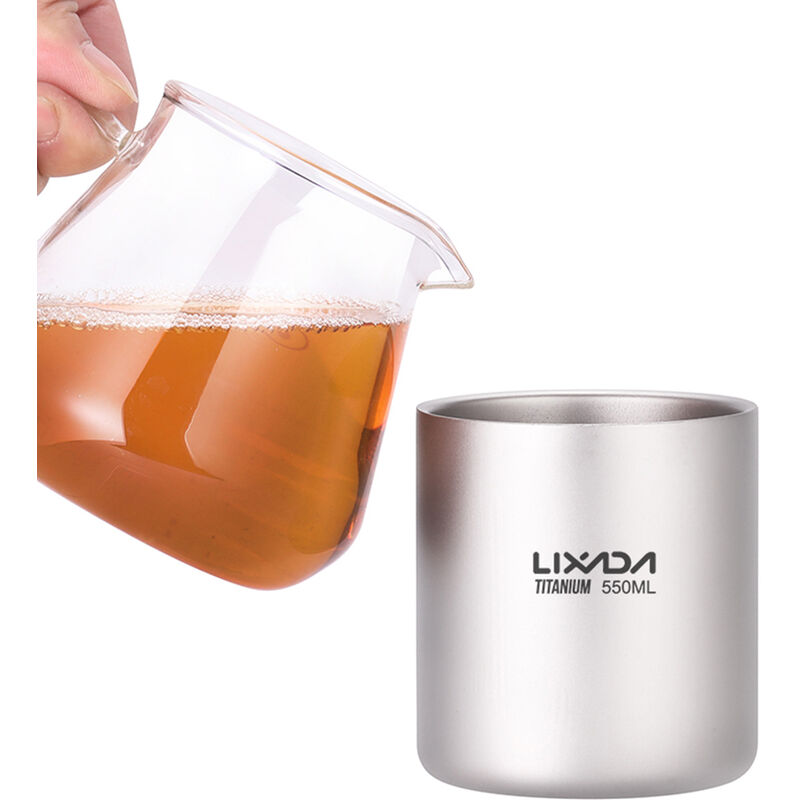 Lixada 330 ML Double Paroi en Titane Tasse d/'eau Café Thé Tasse pour La Maison en Plein Air Camping Randonnée Sac à Dos Pique-Nique avec Poignées//sans Poignées