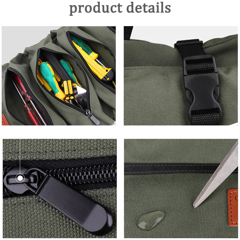 Pochette à outils multi-usage clés Namvo Ensemble de sacs à outils enroulables en toile Organiseur à suspendre robuste Rouleaux avec compartiments zippés pour le rangement des outils 