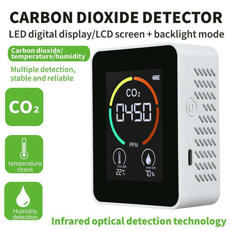 Détecteur intelligent portatif de qualité de l'air à la maison/au bureau/à l'école à affichage numérique multifonctionnel analyseur de gaz de moniteur de CO2/température/humidité 