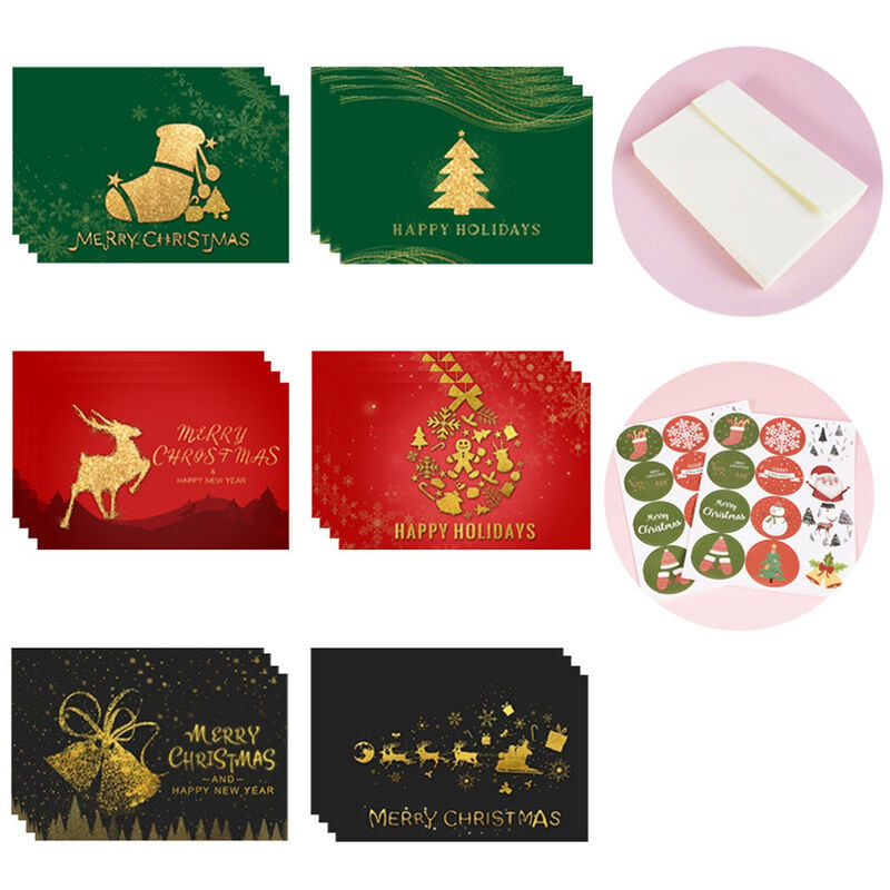 24pcs Joyeux Noel Cartes De Voeux Avec Enveloppe Autocollants Ensemble 6 Modeles Assortis Bonne Annee Cartes De Voeux Vacances Thanksgiving Cartes De Voeux De Noel Decoration Cartes Festivals Cadeau D Anniversaire Type 2 Type 2