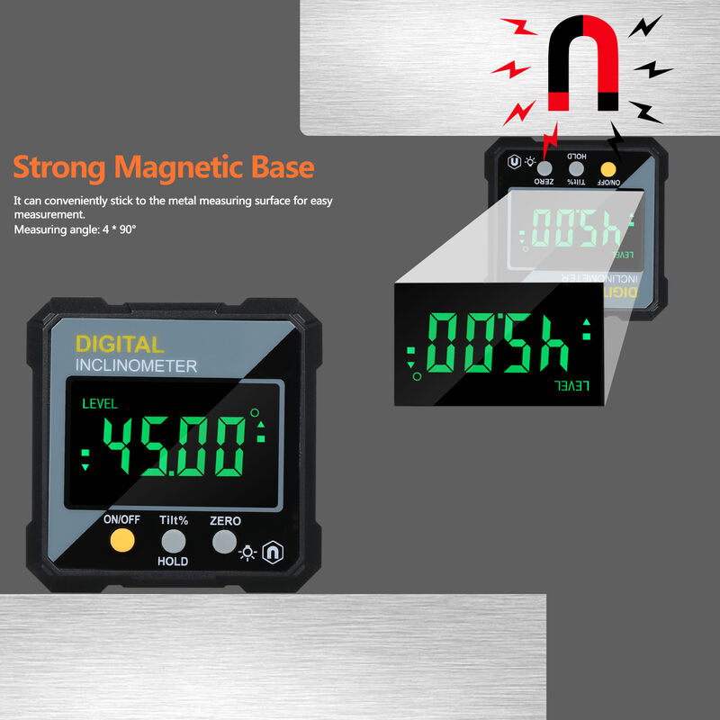 Inclinomètre numérique grand écran LCD Inclinomètre de rapporteur dangle Spirits Level Angle Meter Outil de mesure polyvalent Boîtier noir magnétique électronique 
