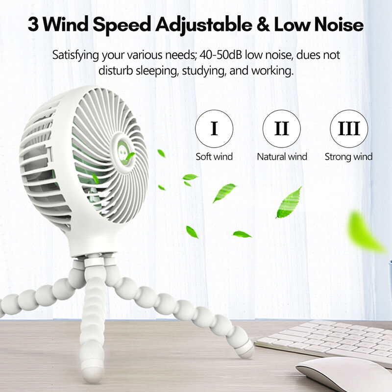 Ventilateur de Poussette pour bébé Mini Ventilateur USB de Table Ventilateur de Poche 3 Vitesses Rechargeable à Piles avec trépied Flexible Octopus pour Poussette Crib Bike Fesjoy Mini Ventilateurs 
