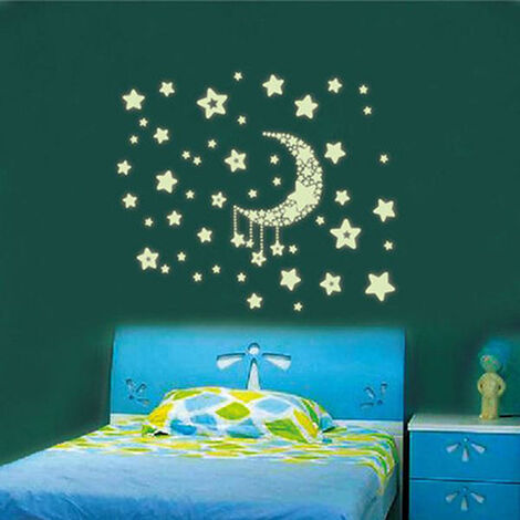 Nuit Etoilee Ciel Lune Etoiles Diy Phosphorescent Lumineux Noir Stickers Kids Room Decor Stickers Muraux Pour