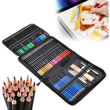 Idéal pour Adultes et Enfants Kit de Croquis Crayons Ensemble,71pcs Pochette avec zip TWBEST Crayon de Couleurs Professionnel Inclus Crayons de Charbon Graphite et accessoire dessin 
