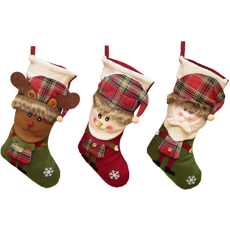 Grand Bas De Noel 19 Pouces Classique De Noel Bas 3D Pere Noel Bonhomme De  Neige Renne Decorations, A Set