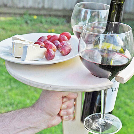 DSFSAEG Table de pique-nique pliante en bois avec support en verre pour le vin pour l'intérieur ou l'extérieur petite table de plage portable pour pique-nique 