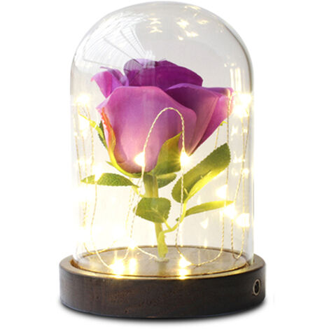 Led Rose Lampe Led Perles String Light Fleur De Rose Artificielle Sur Base En Bois