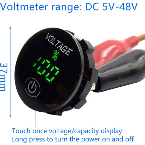 rouge Voltmètre numérique LED pour voiture et moto DC 5 V-48 V avec interrupteur Touch ON OFF 