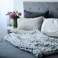 Chunky Tricotee Main Epaisse Couverture Main Fil Bulky Knit Throw Blanket Canape Pour Chambre Salon, Blanc Laiteux, 100 * 120Cm
