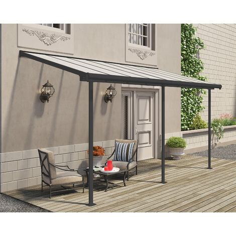 Palram – Abri de terrasse aluminium Sierra anthracite 228x448x300 cm – Résistant aux intempéries – Vitrage polycarbonate 100 % UV – Système toiture sans vis