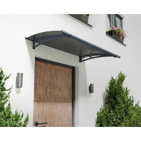 Palram - Canopia – Marquise de porte Aquila gris – Toiture teintée en polycarbonate 4mm – Structure en acier galvanisé – Gouttière intégrée