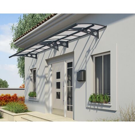 Canopia By Palram – Marquise de porte Herald 120 cm gris – Panneau solide 4mm résistant aux chocs – Bras en acier galvanisé – Protection UV 100%