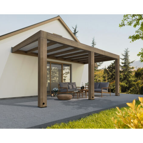 Canopia By Palram – Pergola en bois de cèdre Helsinki 5x3,5m – Poteaux massifs 24x18cm – Toiture polycarbonate 4mm – Résistance vent 120 km/h