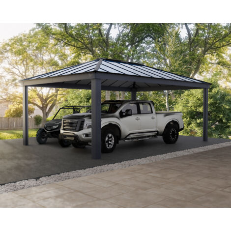 Palram - Canopia – Carport Colorado gris 4,3 x 6 m – Aluminium résistant aux intempéries – Toiture polycarbonate 6 mm – Protection UV pour 2 voitures