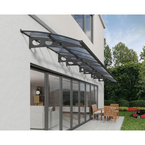 Canopia By Palram – Marquise de porte Herald 120 cm – Panneau solide 4 mm résistant aux chocs – Acier galvanisé gris foncé – Protection contre intempéries