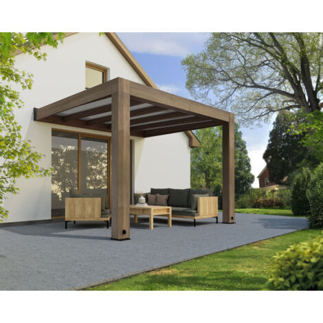 Palram - Canopia – Pergola en bois de cèdre 3 x 3,4 m – Structure massive avec gouttières intégrées – Technologie Heat Block pour protection UV