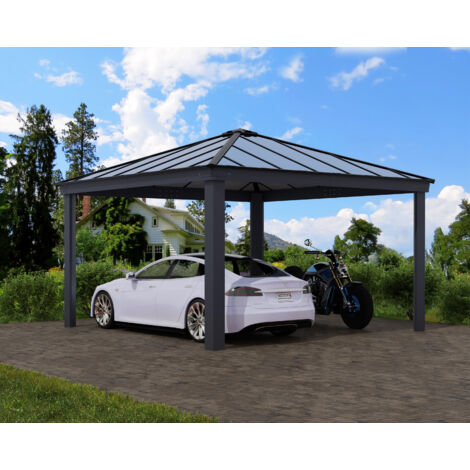 Palram - Canopia – Carport Colorado gris 4,3 x 6 m – Aluminium résistant aux intempéries – Toiture en polycarbonate 6 mm – Pour 2 voitures