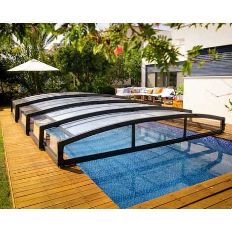 Palram – Abri de piscine télescopique 4x8m noir – Aluminium et polycarbonate – Système sans rail – Norme NF P90-309 – 706018