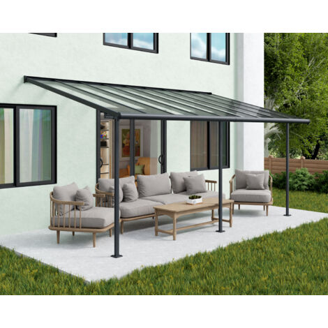 Palram – Pergola Sierra gris en polycarbonate et aluminium inoxydable – Toiture sans vis – Protection UV 100% – Design moderne et rectiligne