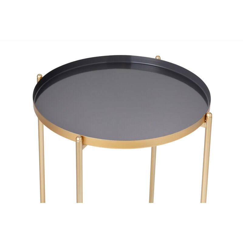 LIFA LIVING Mesa de centro redonda gris, Mesa auxiliar pequeña de metal dorado, Mesa de café de diseño minimalista para el salón y el dormitorio, 37,5 x 47,5 cm