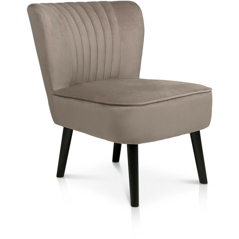 LIFA LIVING Butaca terciopelo moderna de espera, Sillón tapizado vintage, Silla con patas de madera resistentes, Crema, Capacidad hasta 100 kg, 58 x 70 x 72 cm