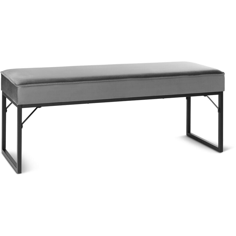 Lifa Living Taburete moderno de pie cama banco interior elegante acolchado y tapizado forrado en terciopelo gris 120 x 40 45