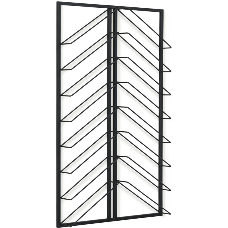 LIFA LIVING Soporte metálico de pared para botellas de vino, Estantería de diseño vintage, Botellero negro, Hasta 8 botellas, 62 x 9,5 x 99,5 cm