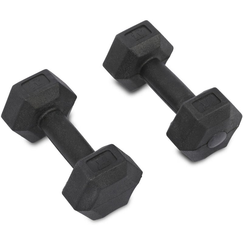 REBBLO Juego de 2 mancuernas de 2 kg, Pesas de fitness, Juego de 2 pesas para el entrenamiento de bíceps, tríceps y hombros, Polietileno y cemento, Negro