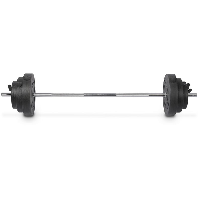 REBBLO Barras de acero inoxidable 120 cm, Barra de fitness 23 kg, Entrenamiento completo de piernas, brazos, espalda y hombros, discos de 1,25, 2,5 y 5 kg