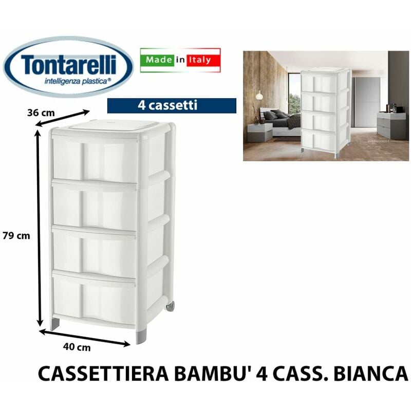CASSETTIERA BAMBU' 4 CASS. BIANCA