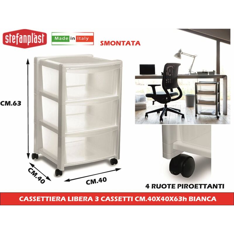 CASSETTIERA LIBERA 3 CAS. BIANCA CM.40X40X63h