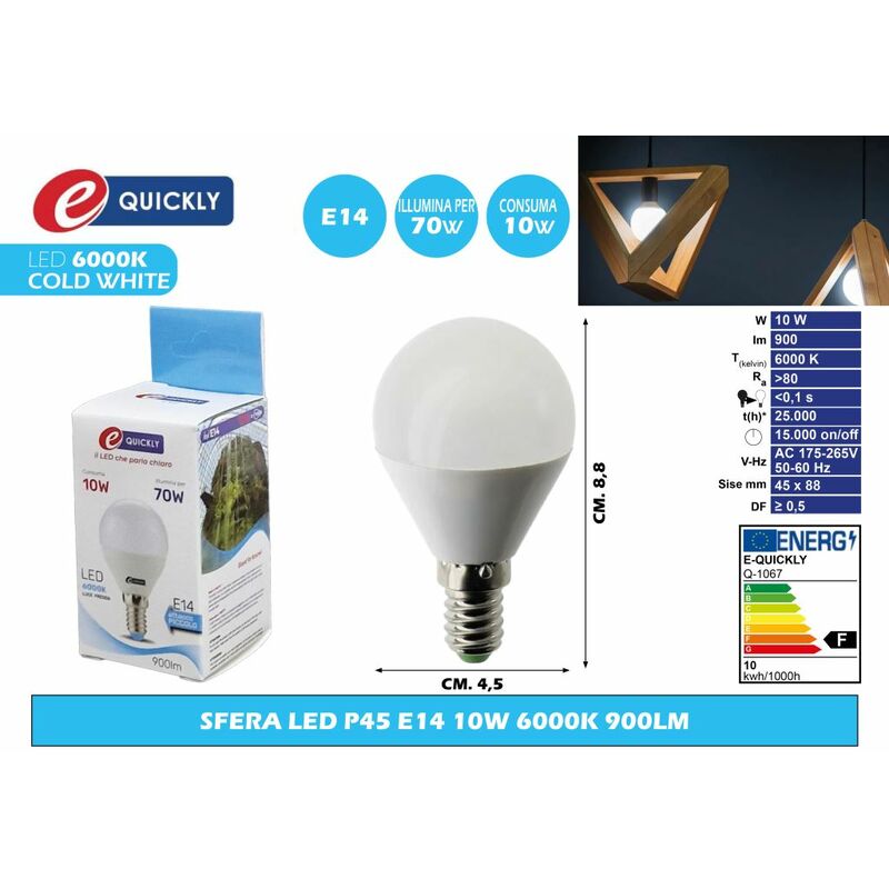 LAMPADA ECOLED SFERA E14 10W 6000K 900LM L.FREDDA