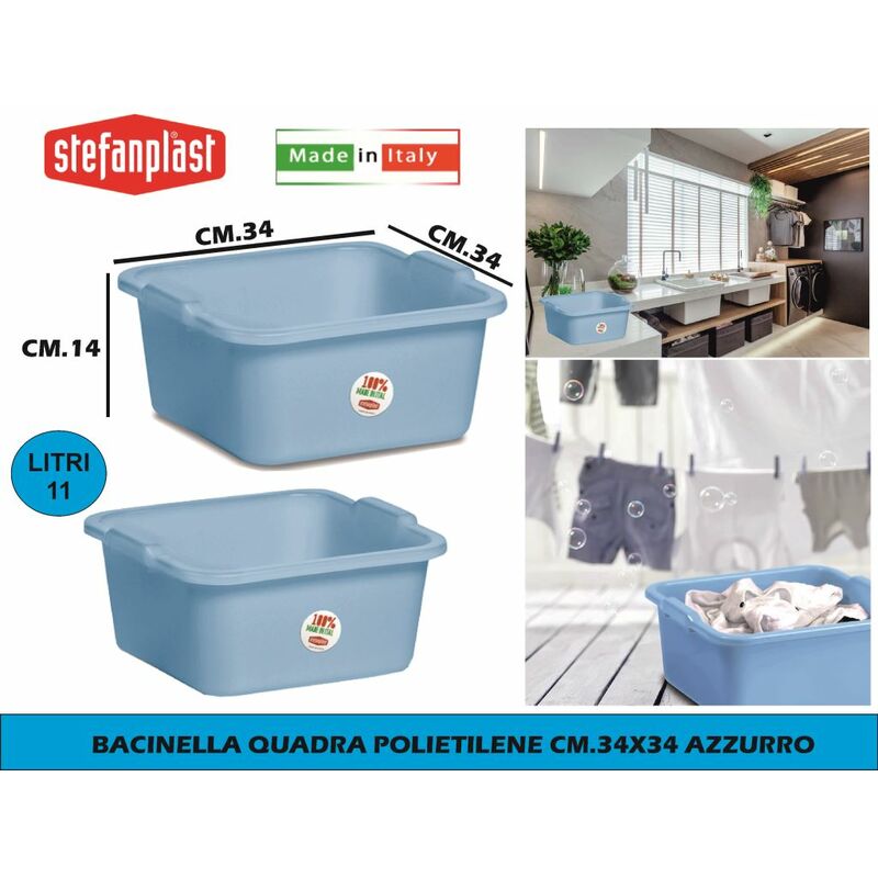 BACINELLA QUADRA PE CM.34X34 AZZURRO