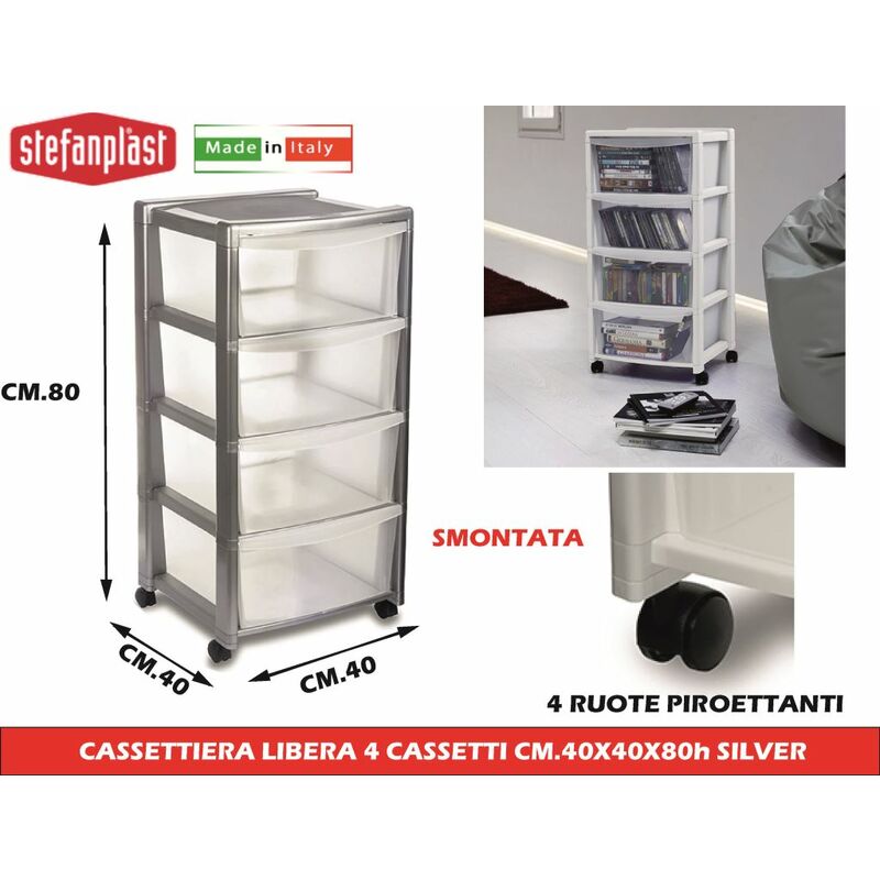 STEFANPLAST Cassettiera Plastica 4 cassetti 40x40x80 cm Bianco