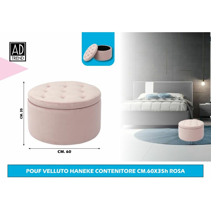 HOMCOM Pouf Poggiapiedi Ovale Imbottito con Vano Contenitore in Velluto Rosa