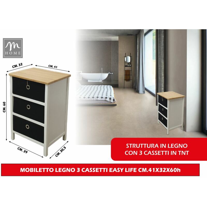 MOBILETTO LEGNO 3 CASSETTI EASY LIFE CM.41X32X60h