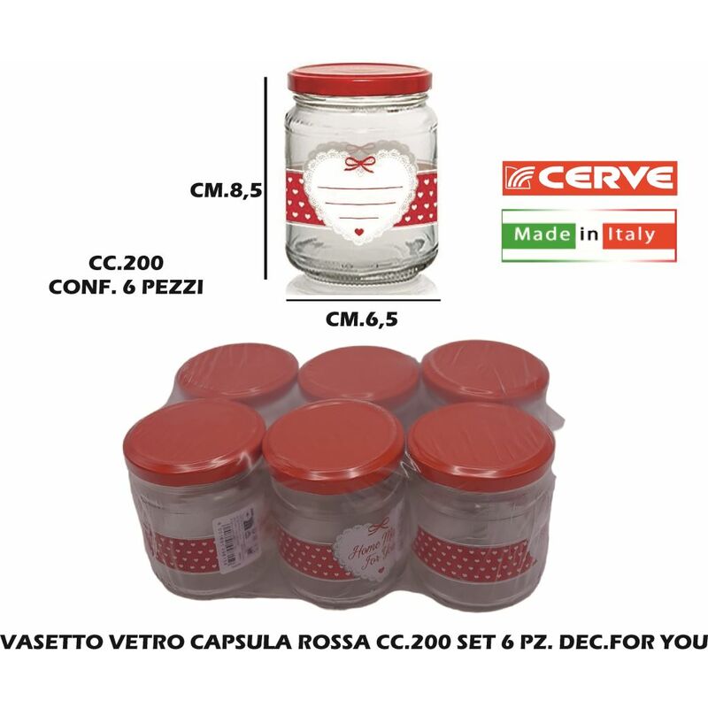 VASETTO VETRO CAPSULA ROSSA CC.200 SET 6 PZ. DEC.FOR YOU