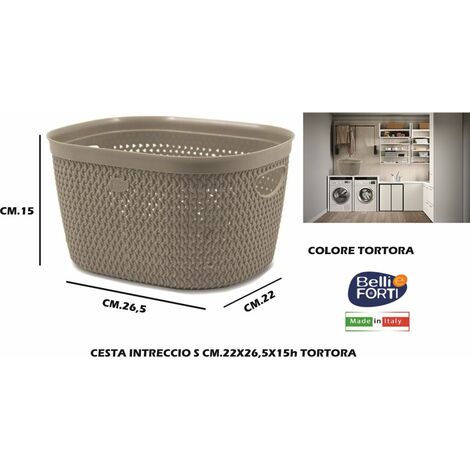 Cesto portabiancheria in plastica tortora con manici in legno capienza 60  lt