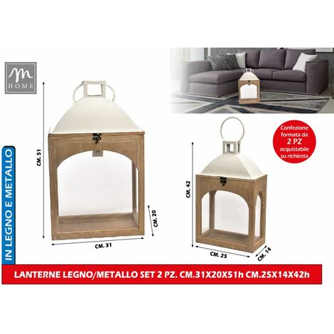 LANTERNE LEGNO/METALLO SET 2 PZ. CM.31X20X51h CM.25X14X42h