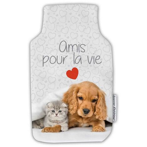 Housse bouillotte polaire 21x34 cm mignon amis pour la vie