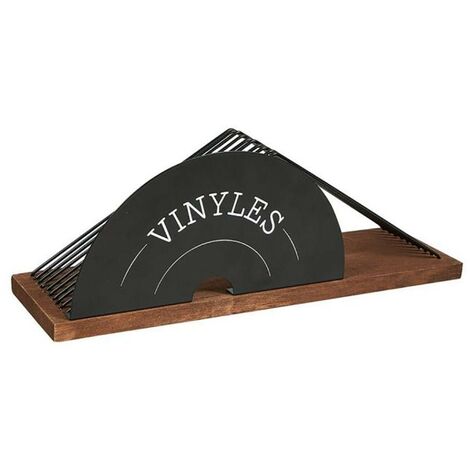 Porte vinyles en métal et bois – Étagère murale L. 37 x P. 11 x H. 13,5 cm – Charge maximale 480g – Design moderne – Ostaria (1/2)