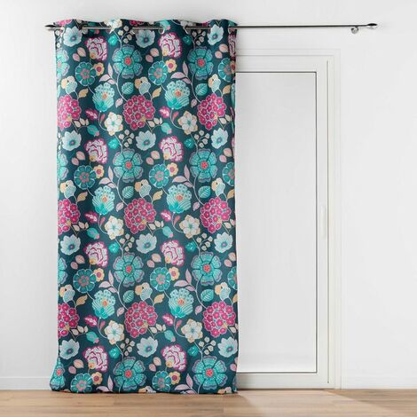Rideau a oeillets 140 x 260 cm polyester imprime winteria Bleu (1/4)