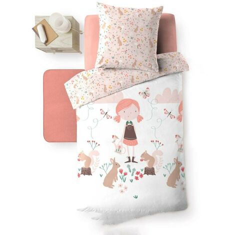 Drap-Housse Enfant Eau De Rose Écru/Rose 90x200 Cm - Coton Oeko-Tex, Motifs Roses Imprimés, Doux Et Lavable 60°C