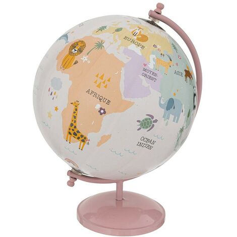 Globe terrestre base métal pour enfant rose D20 (1/4)