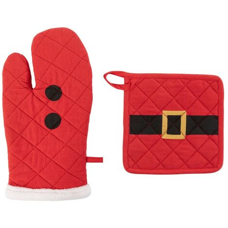 Gant et manique Père Noël rouge coton (1/3)