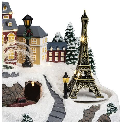 Village De Noël Lumineux Animé Fontaine Et Tour Eiffel - Décoration Féeric Christmas