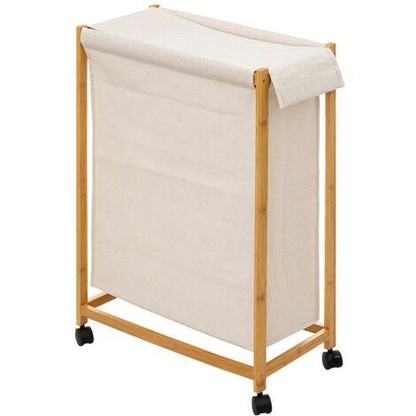 Panier à linge 52L sur roulettes bambou (1/3)