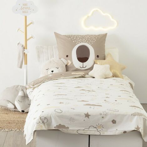 Atmosphera – Housse de couette enfant 140x200 cm – Motif ours amusant – Taie 65x65 cm en coton 100% – Tissage 57 fils/cm²
