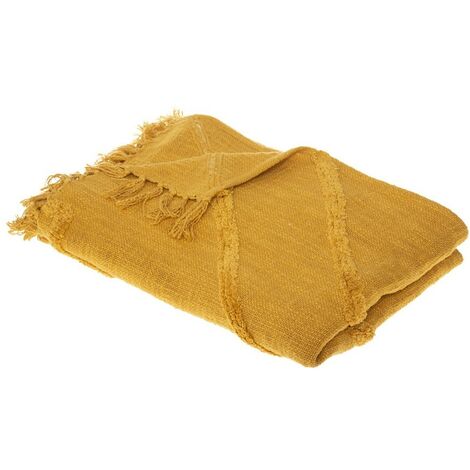 Jeté de lit tufté Inca 130x180 ocre coton (1/4)